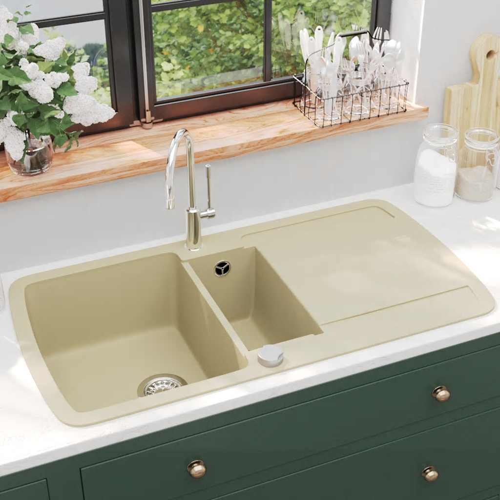 Granite Kitchen Sink Double Basin Beige