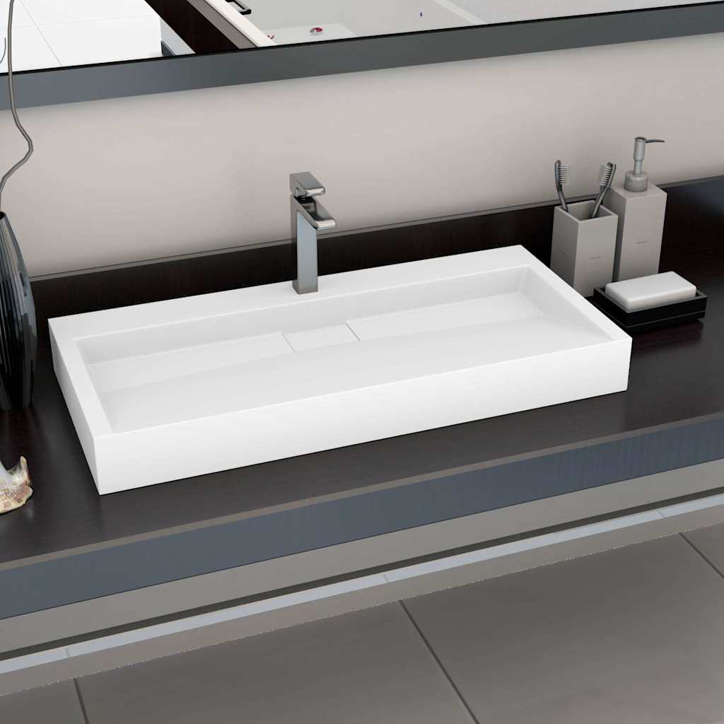 Wash Basin Mineral Cast/Marble Cast White Standard 100 cm 11 cm 46 cm