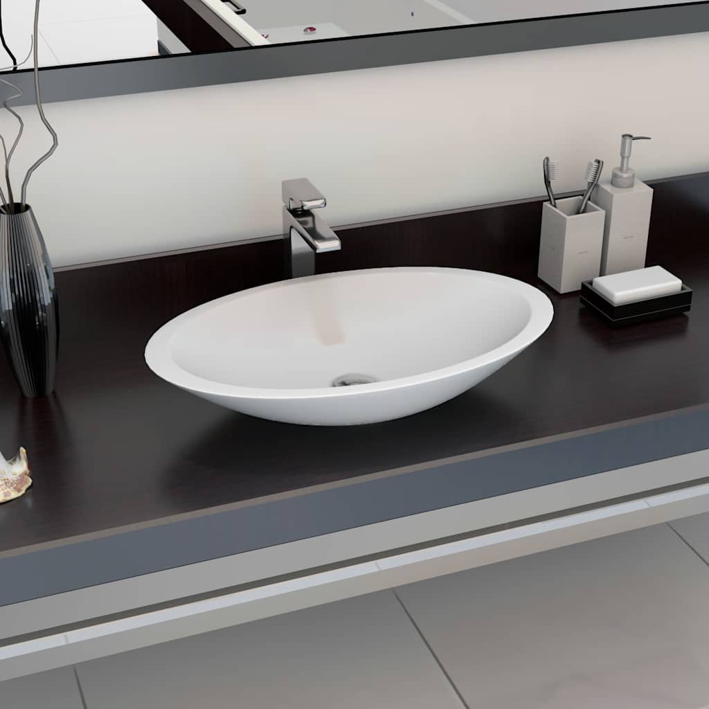 Wash Basin Mineral Cast/Marble Cast White Standard 59.3 cm 10.7 cm 35.1 cm
