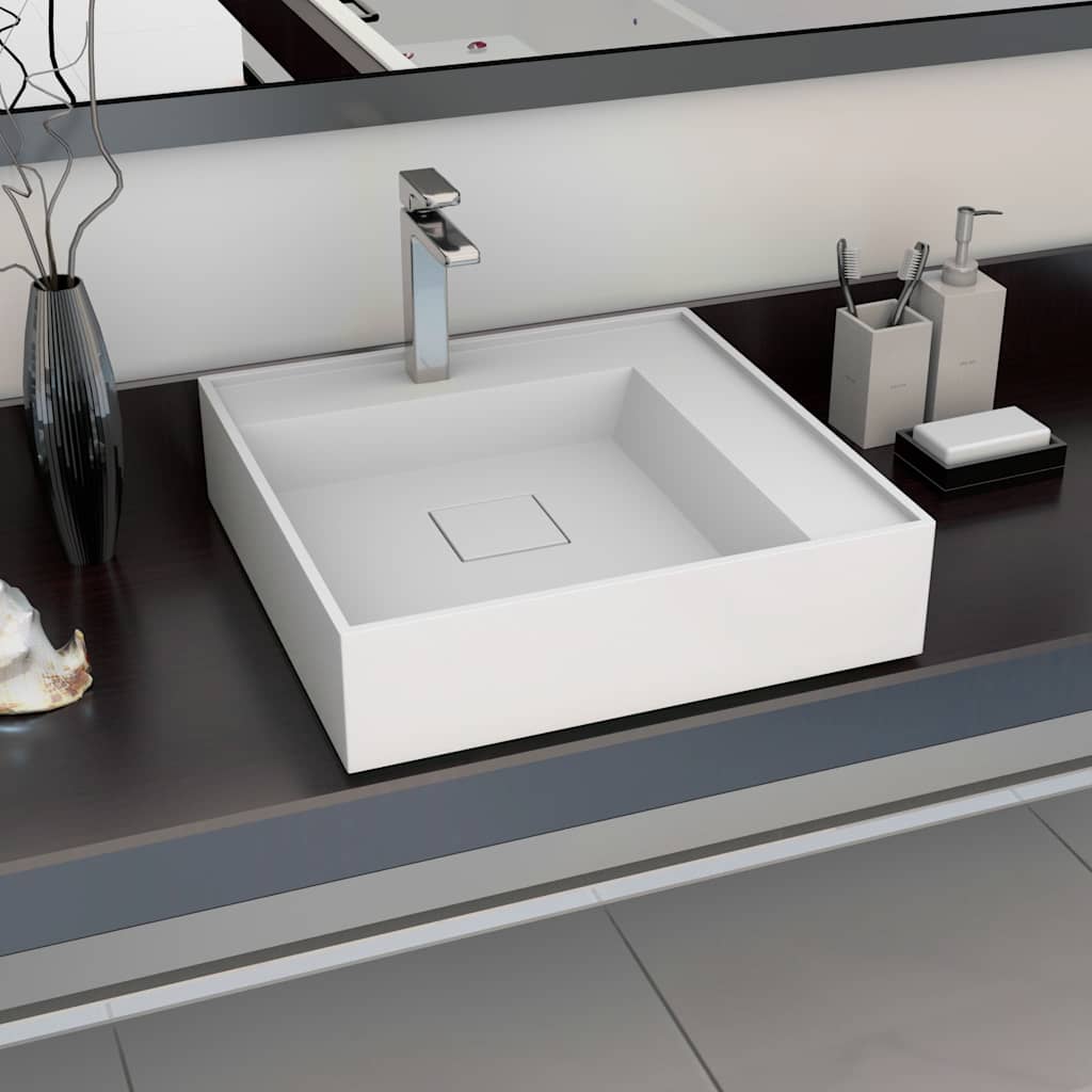 Wash Basin Mineral Cast/Marble Cast White Standard 50 cm 12.3 cm 50 cm
