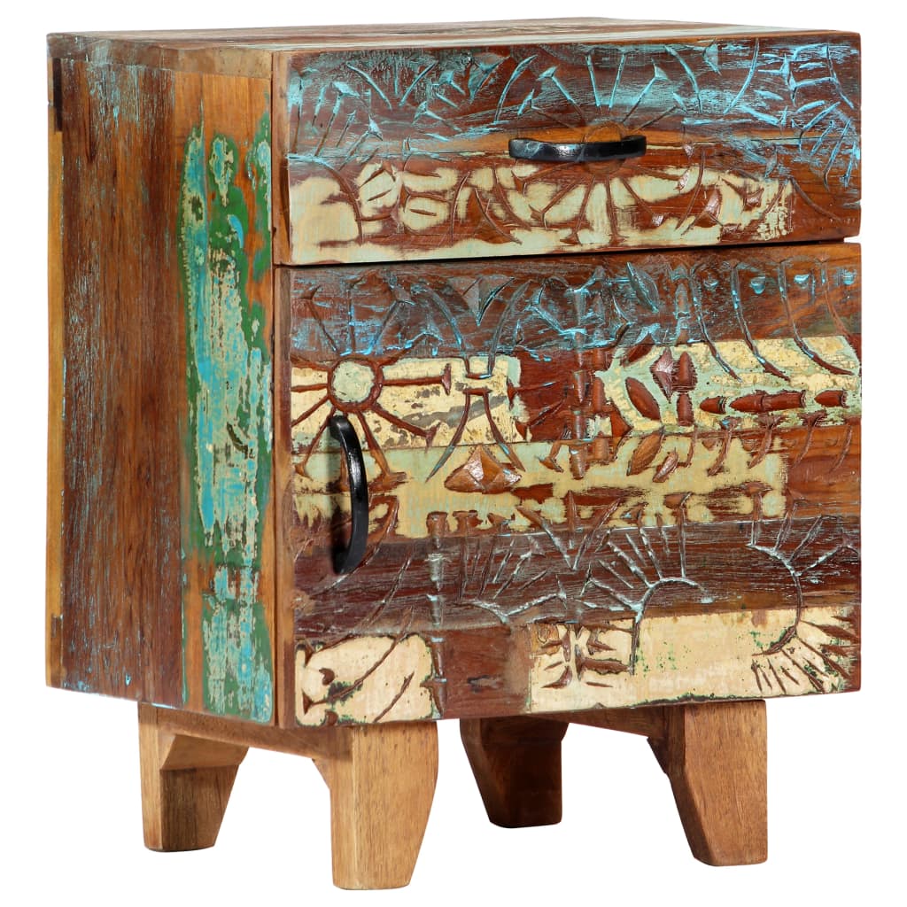 vidaXL Hand Carved Bedside Cabinet 40x30x50 cm Solid Reclaimed Wood 1