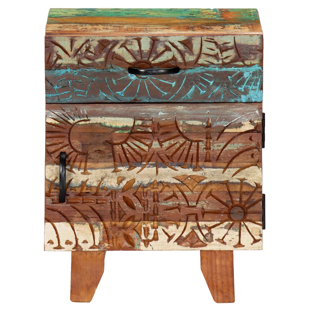 vidaXL Hand Carved Bedside Cabinet 40x30x50 cm Solid Reclaimed Wood 2