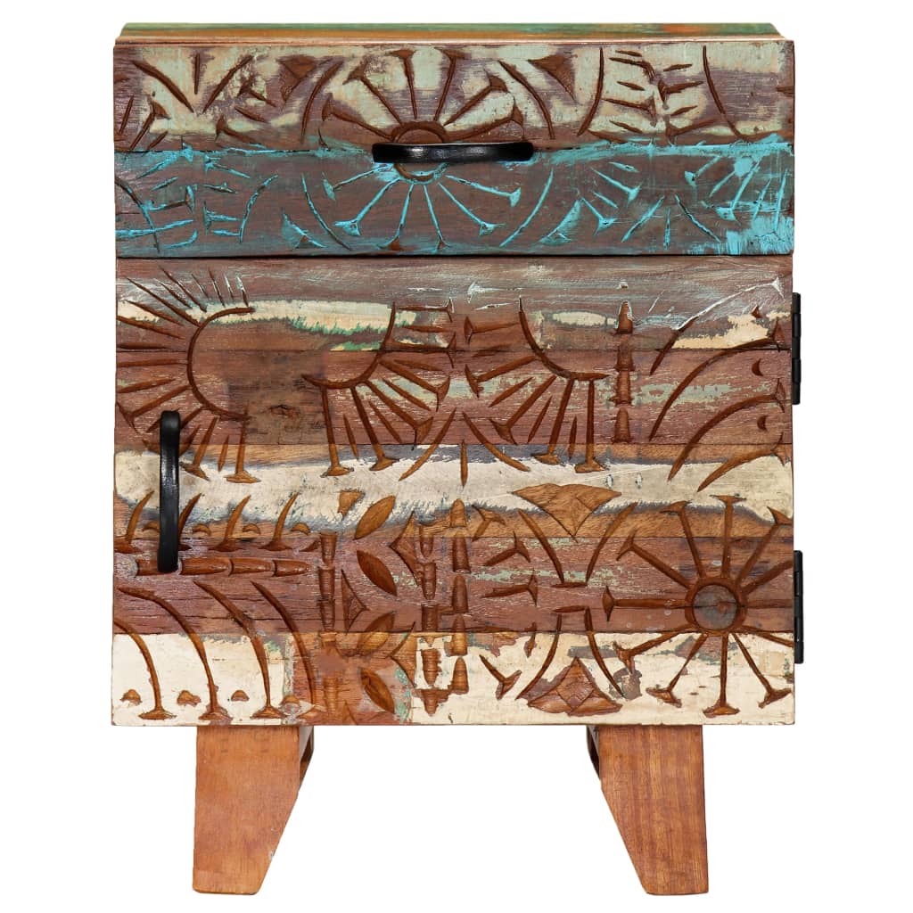 vidaXL Hand Carved Bedside Cabinet 40x30x50 cm Solid Reclaimed Wood 3