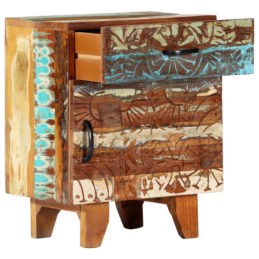 vidaXL Hand Carved Bedside Cabinet 40x30x50 cm Solid Reclaimed Wood 5