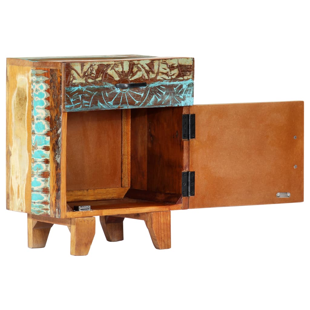 vidaXL Hand Carved Bedside Cabinet 40x30x50 cm Solid Reclaimed Wood 6