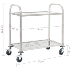 vidaXL 2-Tier Kitchen Trolley 95x45x83.5 cm Stainless Steel 6