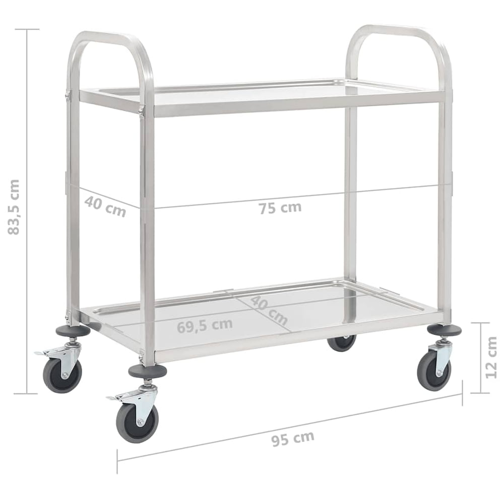2-Tier Kitchen Trolley 95x45x83.5 cm Stainless Steel 2 tiers