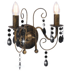 vidaXL Wall Lamp with Beads Antique Black 2 x E14 Bulbs 1