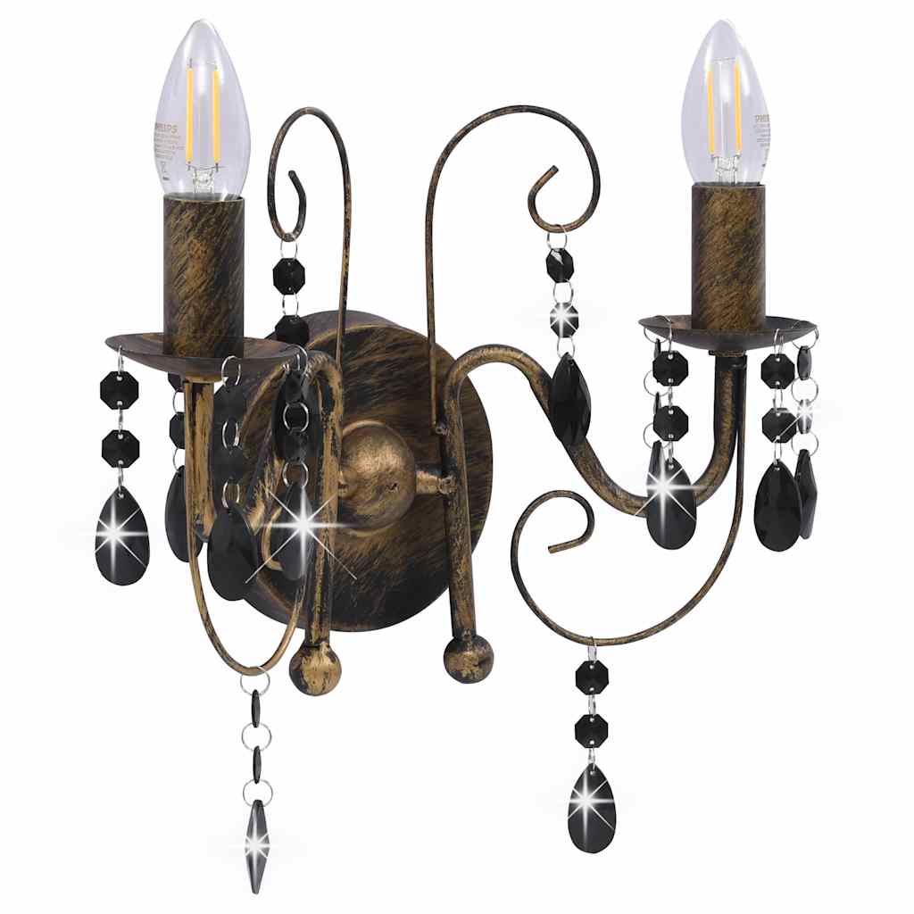 vidaXL Wall Lamp with Beads Antique Black 2 x E14 Bulbs 2