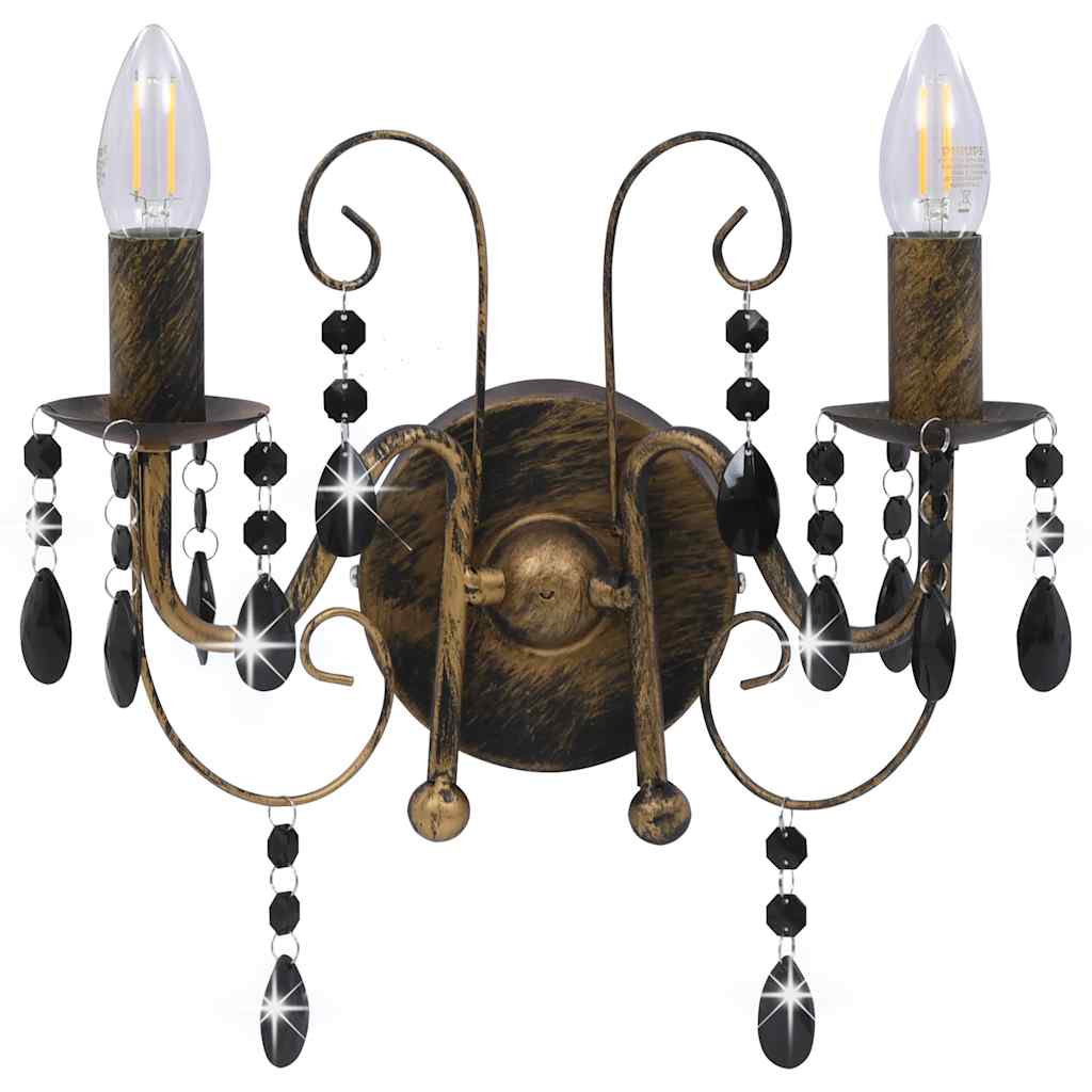 vidaXL Wall Lamp with Beads Antique Black 2 x E14 Bulbs 4