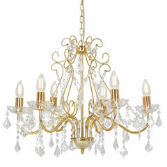 281603 vidaXL Chandelier with Crystal Beads Golden Round 6 x E14 2