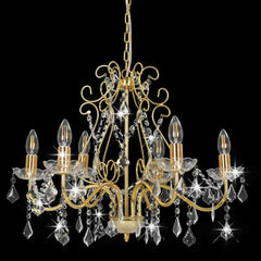 281603 vidaXL Chandelier with Crystal Beads Golden Round 6 x E14 1
