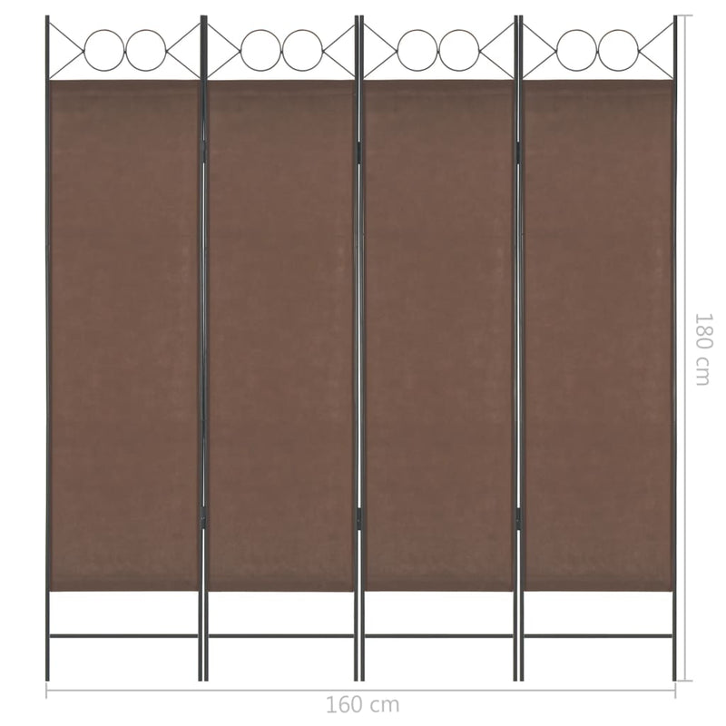 4-Panel Room Divider Brown 160x180 cm