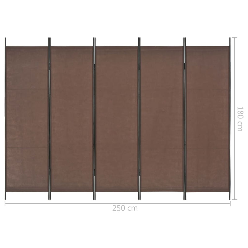 5-Panel Room Divider Brown 250x180 cm