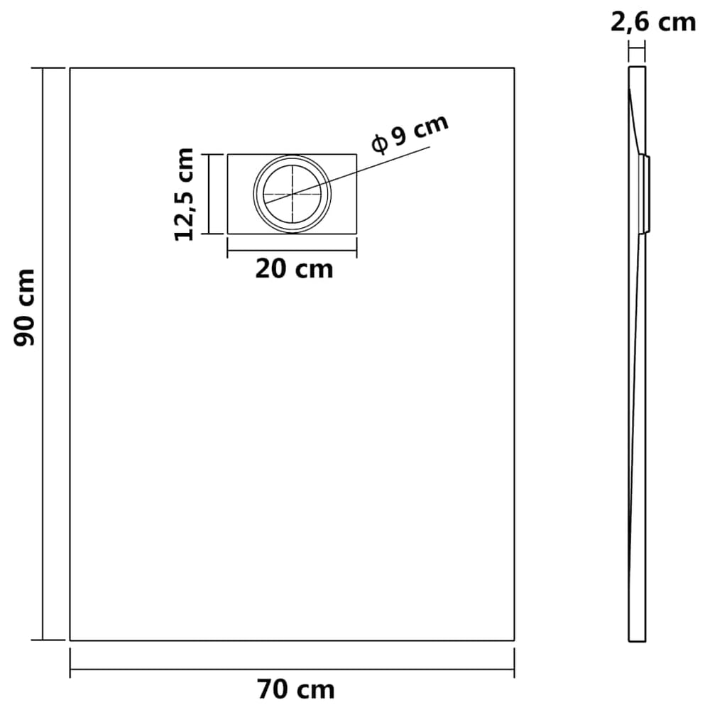Shower Base Tray SMC Length 70 cm White 90 cm