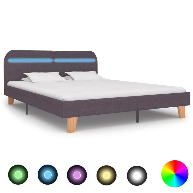 Bed Frame with LED Taupe Fabric 150x200 cm King Size