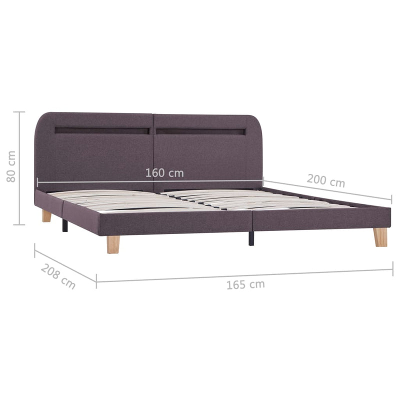 Bed Frame with LED Taupe Fabric 150x200 cm King Size