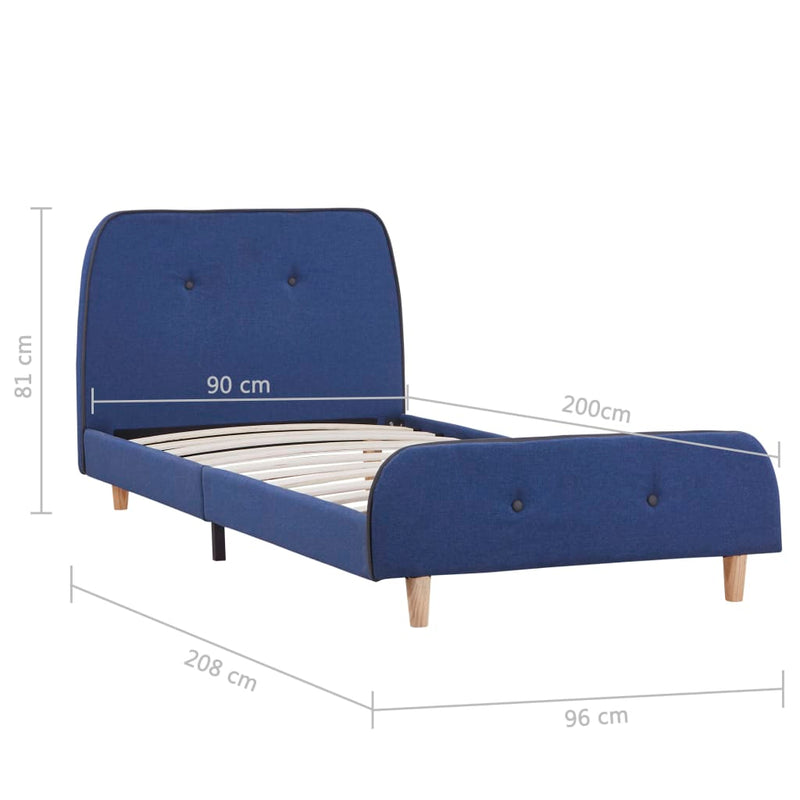 Bed Frame Blue Fabric 90x190 cm Single