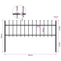 Garden Fence with Spear Top Steel 337x60 cm Black 170 cm
