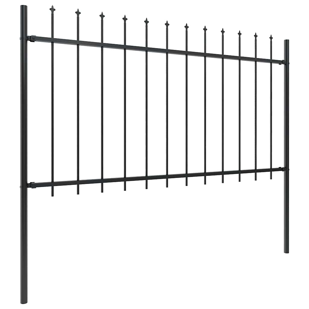 Garden Fence with Spear Top Steel 337x100 cm Black 170 cm