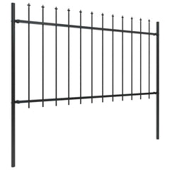 Garden Fence with Spear Top Steel 337x100 cm Black 170 cm