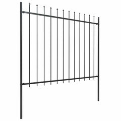 Garden Fence with Spear Top Steel 337x150 cm Black 170 cm