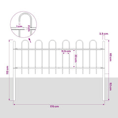 Garden Fence with Hoop Top Steel 337x60 cm Black 170 cm