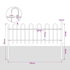 Garden Fence with Hoop Top Steel 337x80 cm Black 170 cm