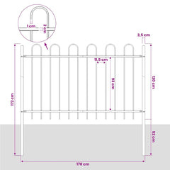 Garden Fence with Hoop Top Steel 337x120 cm Black 170 cm