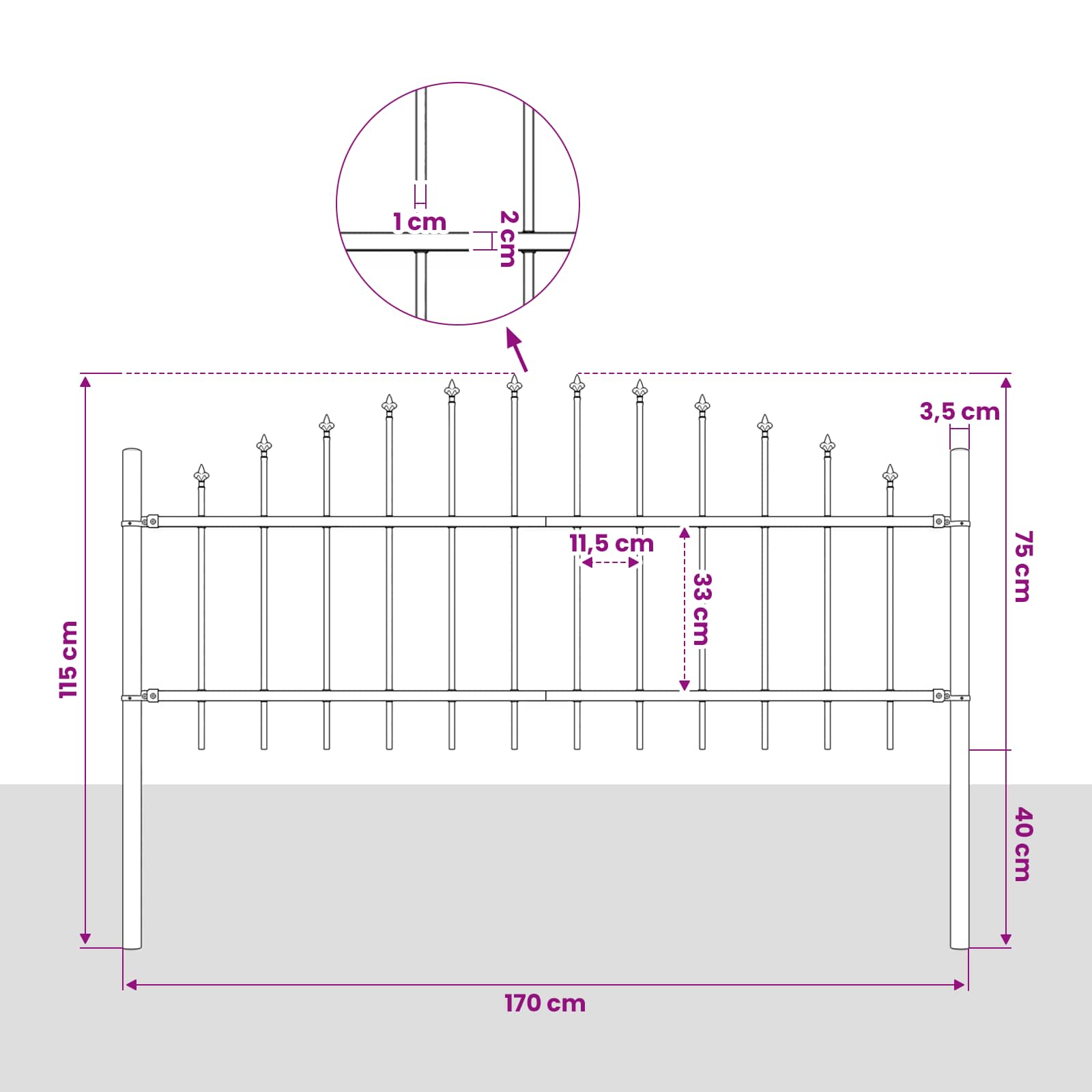vidaXL Garden Fence "Woerden" with Spear Top Steel 170x75 cm Black 4