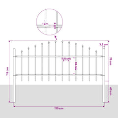 vidaXL Garden Fence "Woerden" with Spear Top Steel 170x75 cm Black 4
