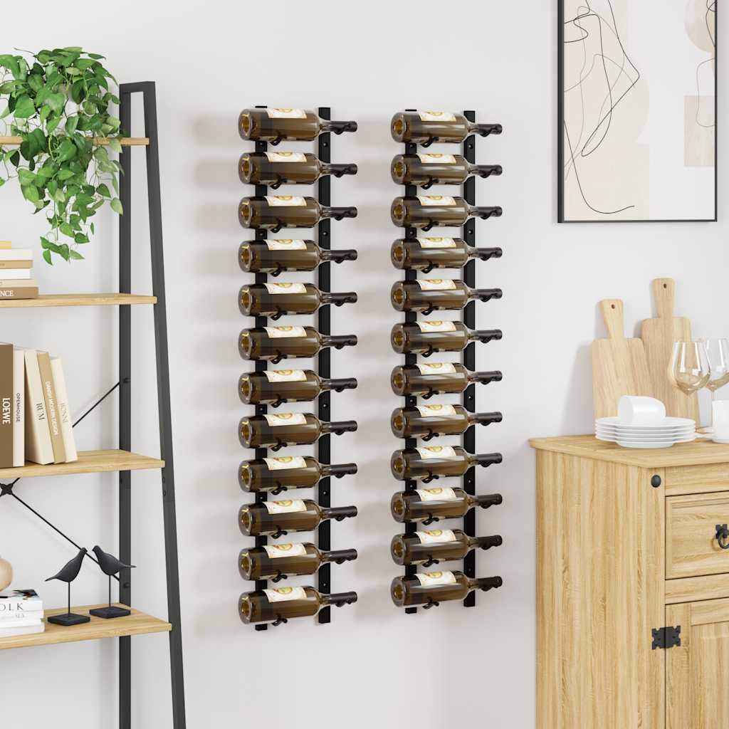 vidaXL Wall Mounted Wine Racks for 12 Bottles 2 pcs Black Iron 3