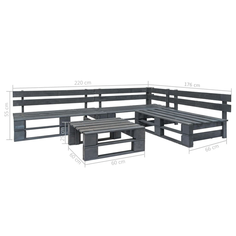 4 Piece Garden Pallets Lounge Set Wood Grey