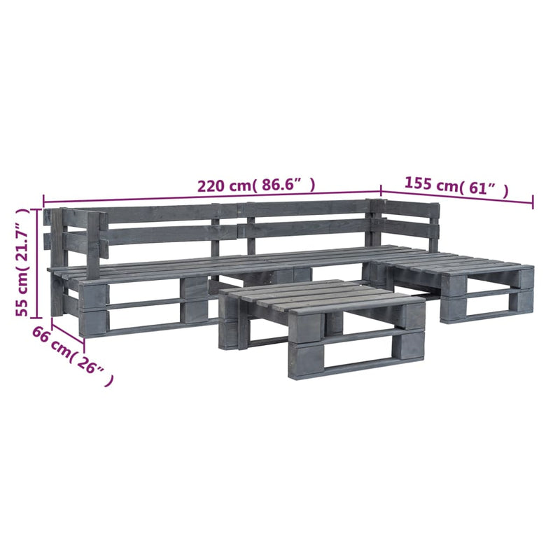 4 Piece Garden Pallets Lounge Set Wood Grey