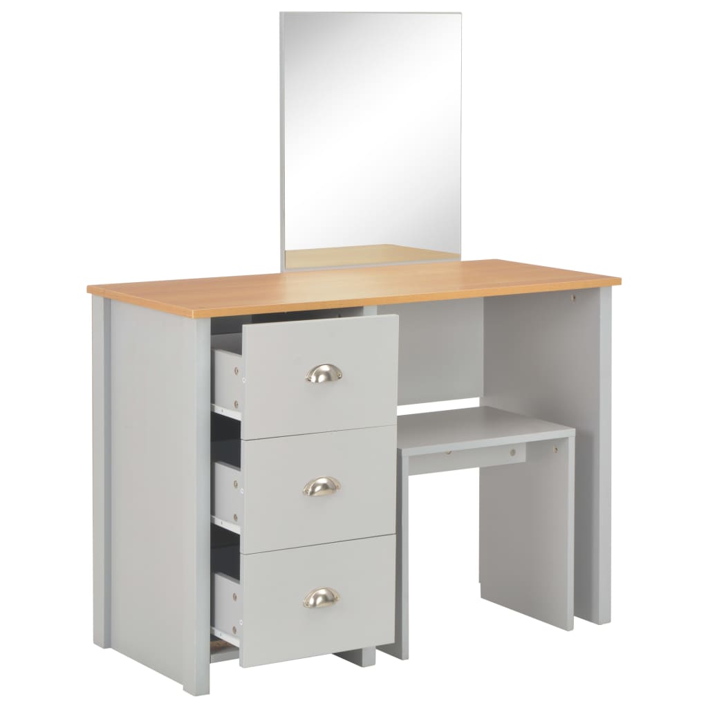 vidaXL Dressing Table with Mirror and Stool Grey 104x45x131 cm 3