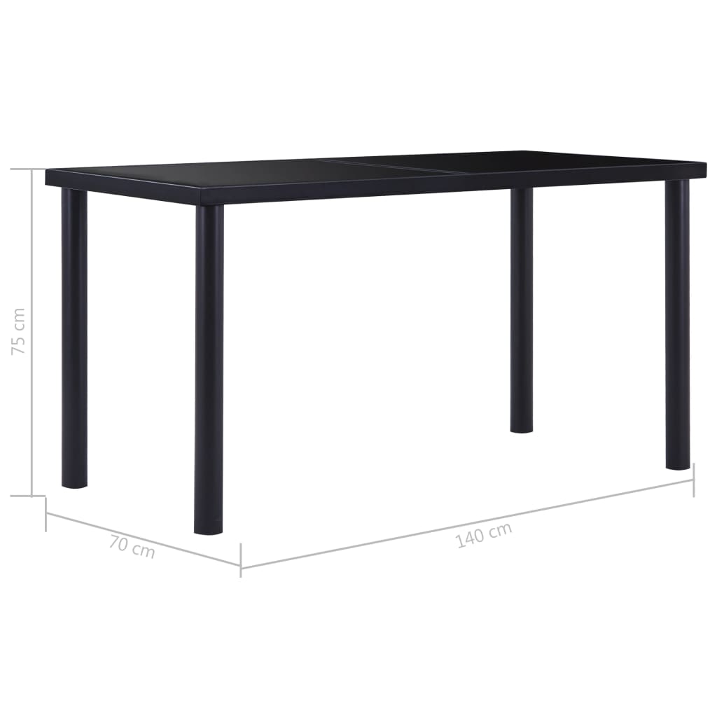 vidaXL Dining Table Black 140x70x75 cm Tempered Glass 5
