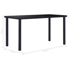 vidaXL Dining Table Black 140x70x75 cm Tempered Glass 5