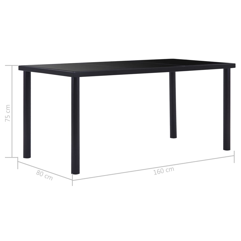 vidaXL Dining Table Black 160x80x75 cm Tempered Glass 5