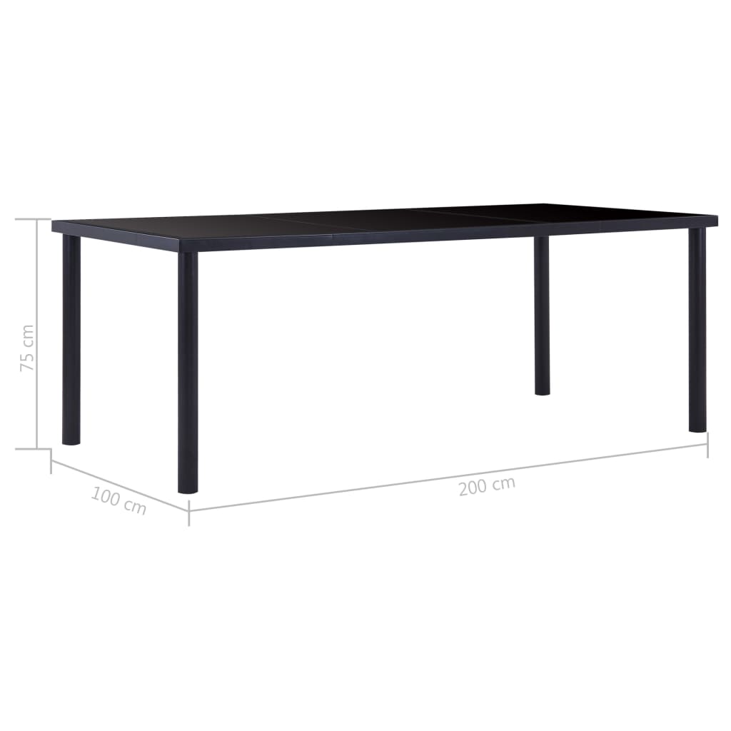 vidaXL Dining Table Black 200x100x75 cm Tempered Glass 5