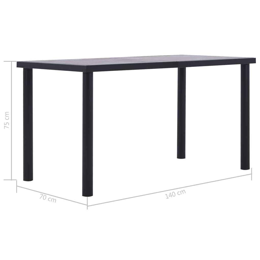 vidaXL Dining Table Black and Concrete Grey 140x70x75 cm MDF 5