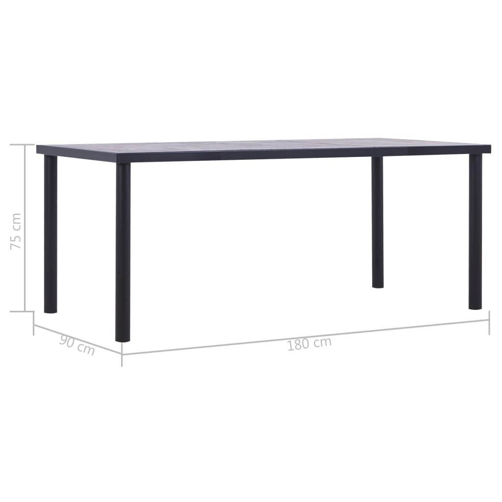 vidaXL Dining Table Black and Concrete Grey 180x90x75 cm MDF 5