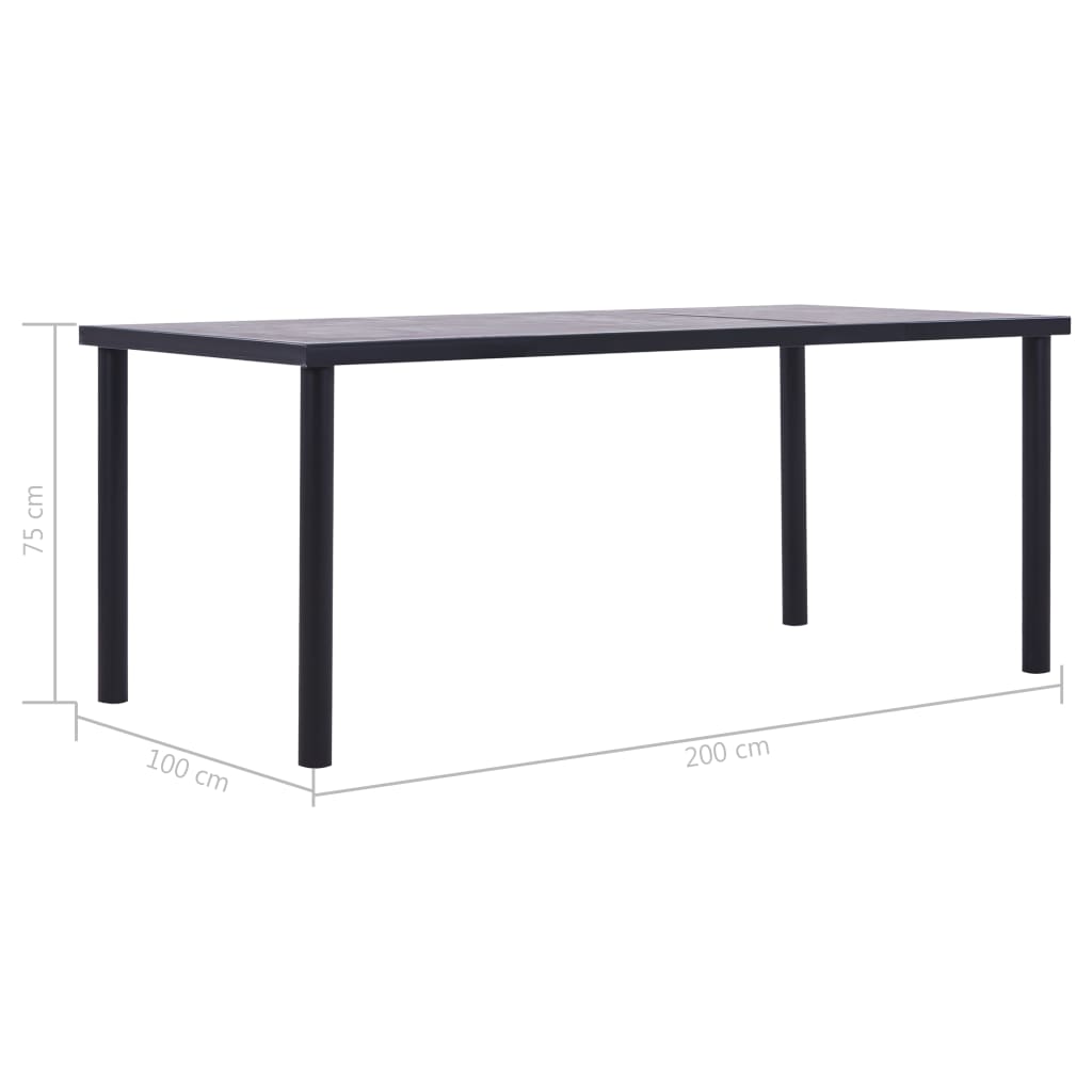 vidaXL Dining Table Black and Concrete Grey 200x100x75 cm MDF 5
