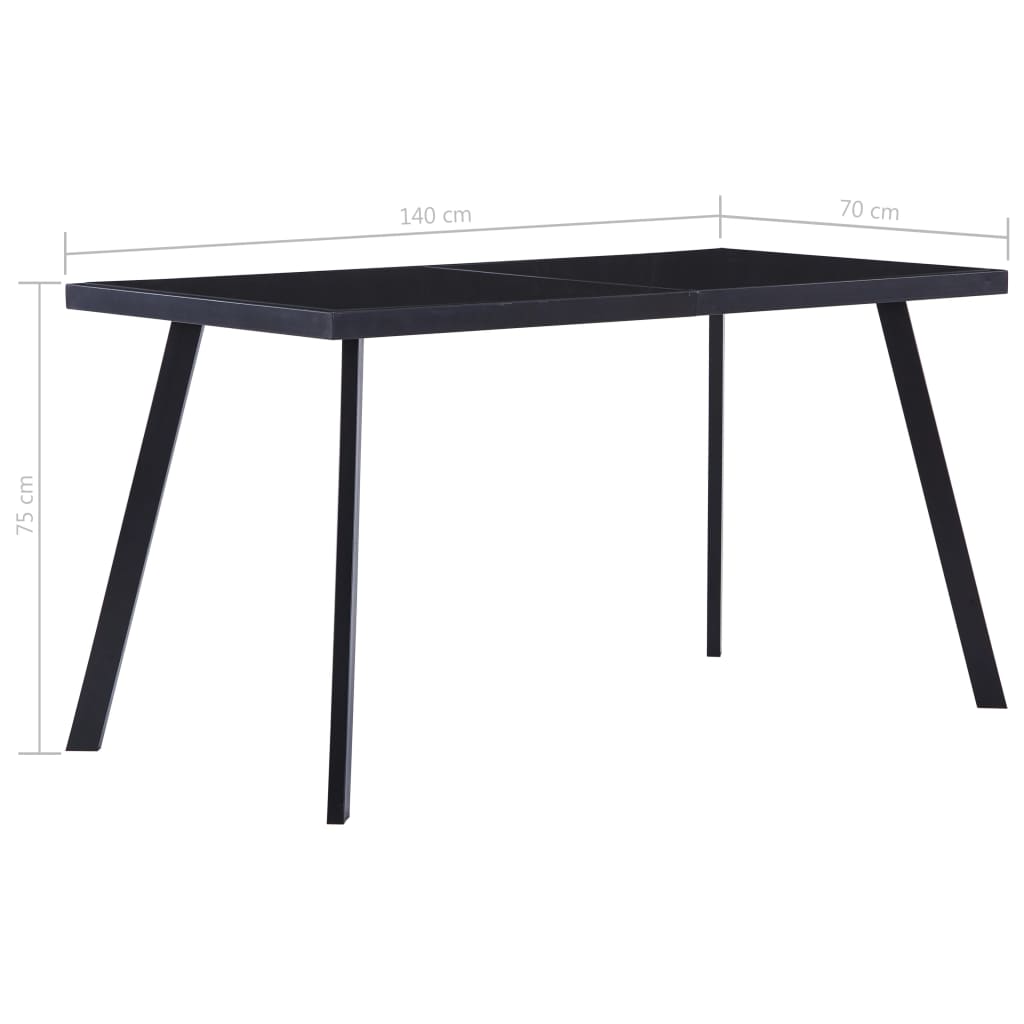 vidaXL Dining Table Black 140x70x75 cm Tempered Glass 5
