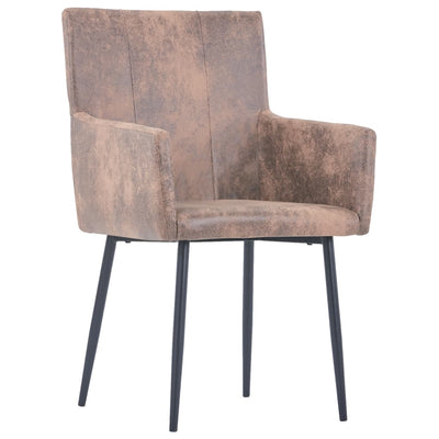 Dining Chairs with Armrests 2 pcs Brown Faux Suede Leather