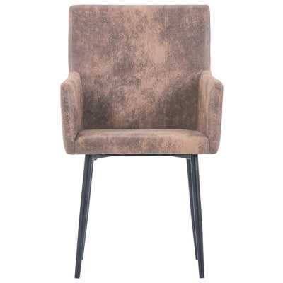 Dining Chairs with Armrests 2 pcs Brown Faux Suede Leather