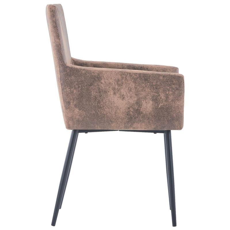 Dining Chairs with Armrests 2 pcs Brown Faux Suede Leather