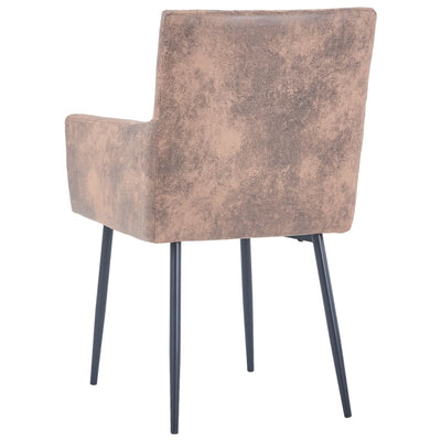 Dining Chairs with Armrests 2 pcs Brown Faux Suede Leather