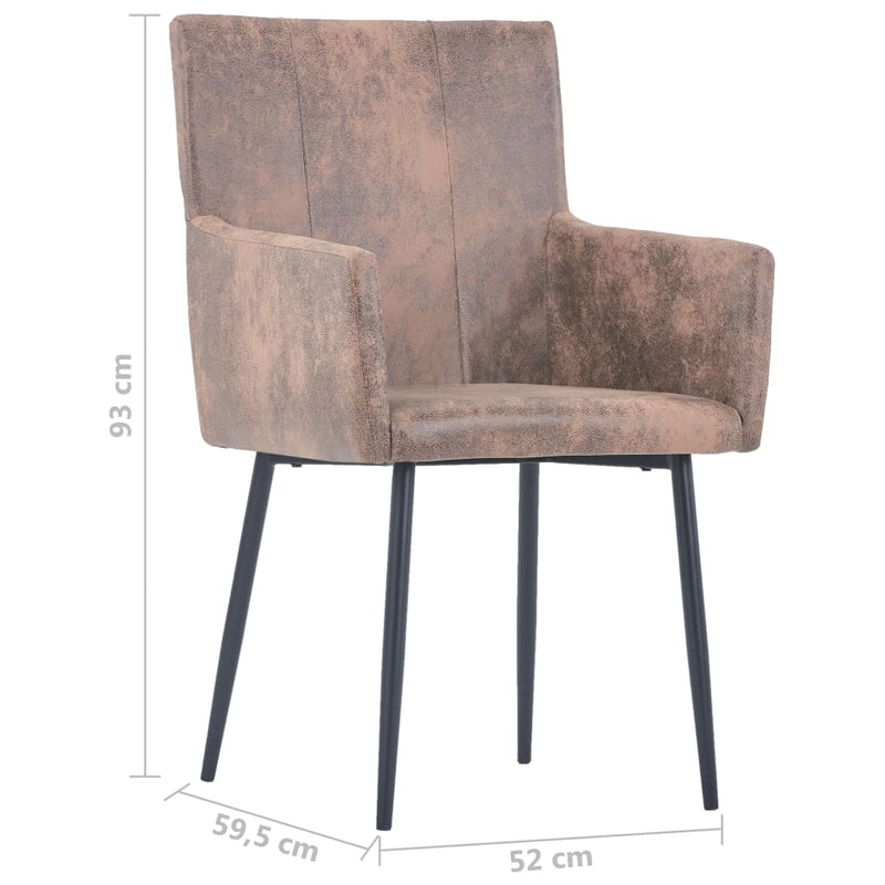 Dining Chairs with Armrests 2 pcs Brown Faux Suede Leather