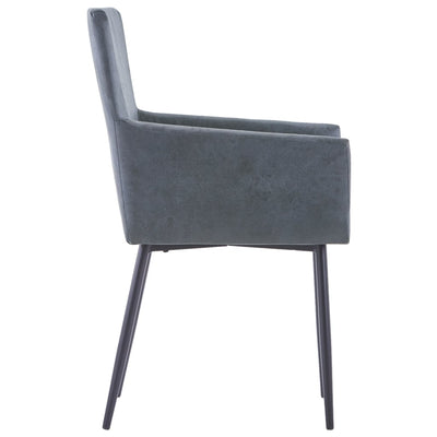 Dining Chairs with Armrests 2 pcs Grey Faux Suede Leather