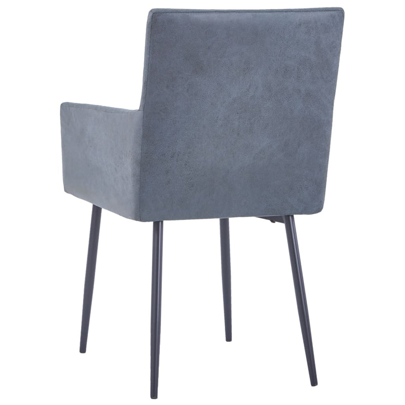 Dining Chairs with Armrests 2 pcs Grey Faux Suede Leather